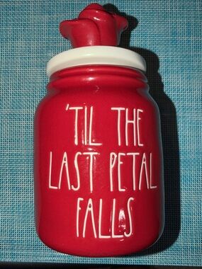 Rae Dunn RedCeramic Jar with Rose Lid - 'Til The Last Petal Falls